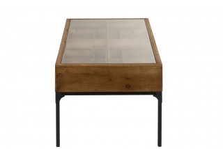 Table basse 2 tiroirs pour bouteilles FAKY métal noir et bois naturel.